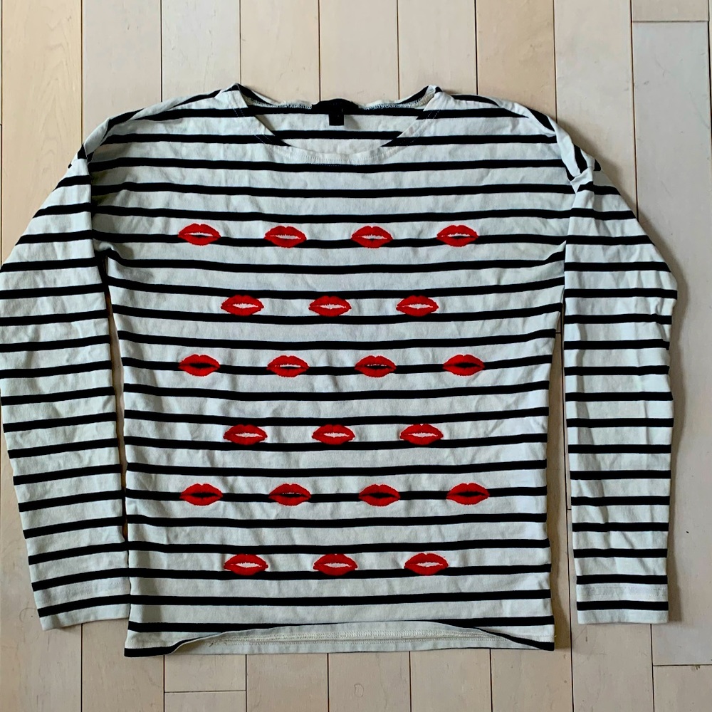 JCREW Embroidered Breton Striped Top Long Sleeve